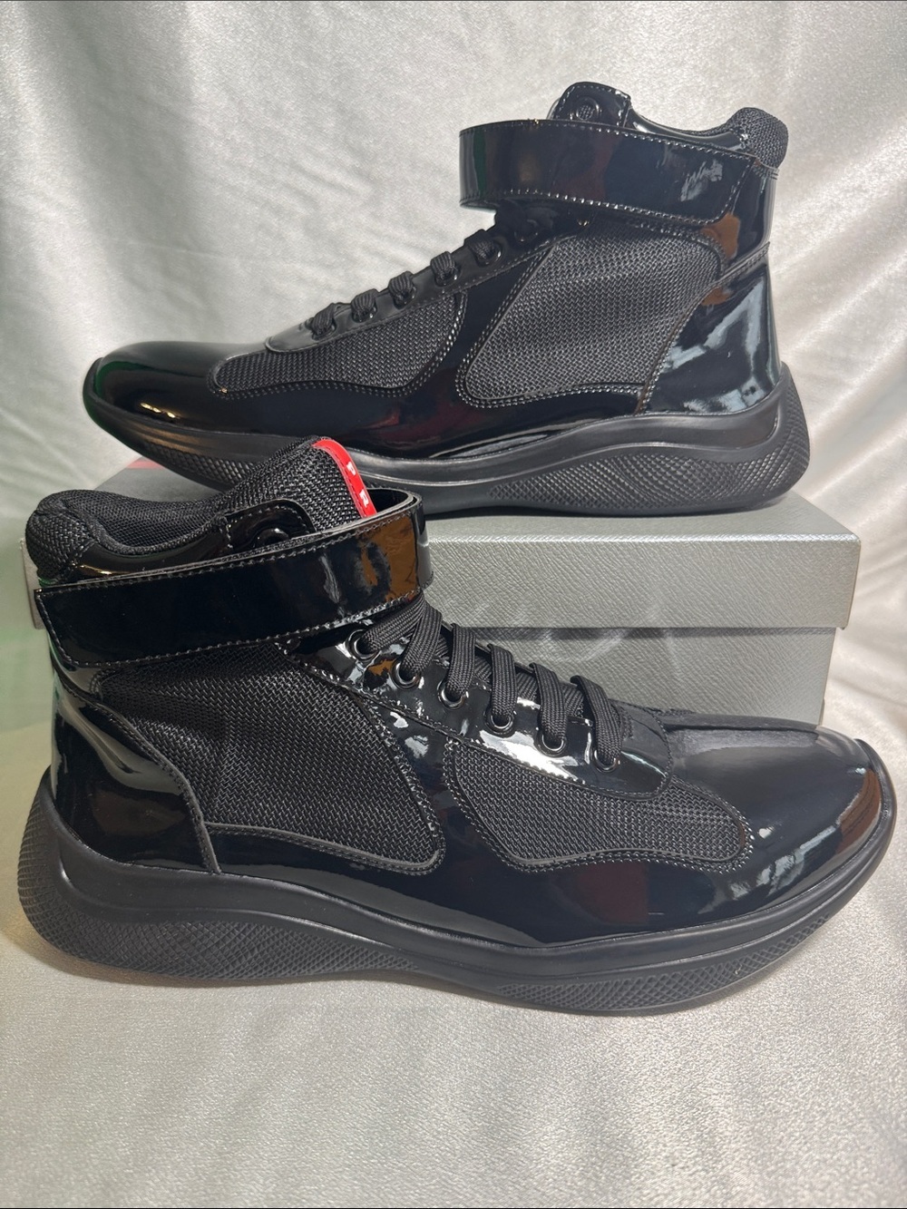 PRADA America's Cup high-top sneakers in black patent leather🔥New! - Picture 3 of 13